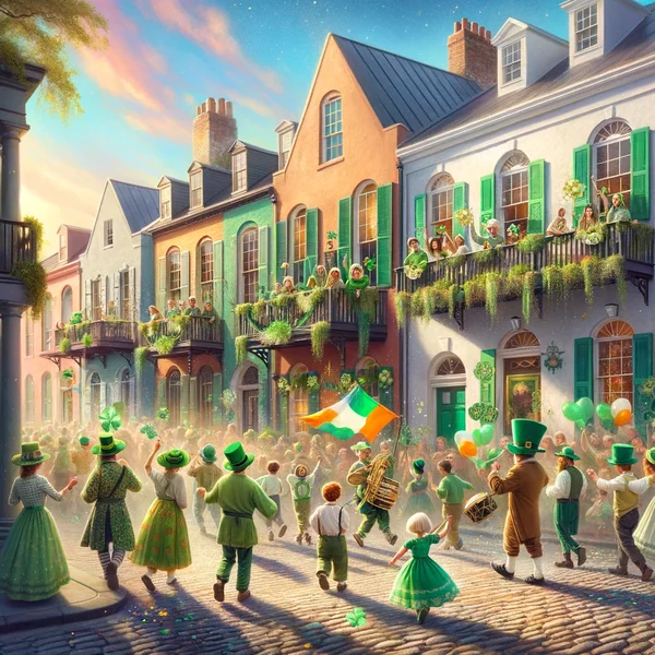 DALL·E 2024-03-11 23.41.42 - Create a whimsical and vibrant scene set in Charleston, South Carolina, celebrating St. Patrick's Day. The image should capture the essence of Charles.webp